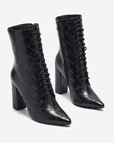 Женские черные сапоги с тиснением на каблуке Vedika - Обувь