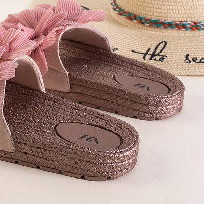 Rožinės moteriškos basutės su gėlėmis Pamelina - Avalynė