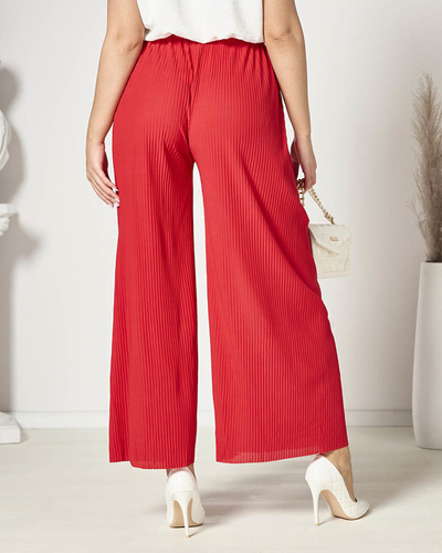 Raudonos spalvos plačios klostuotos palazzo kelnės moterims - Apranga