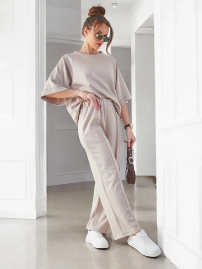 Royalfashion Женский наряд с короткими рукавами и расклешенными штанами