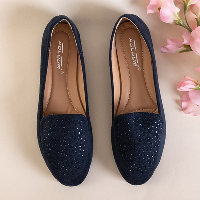 Темно-синие женские лоферы со стразами Felisa