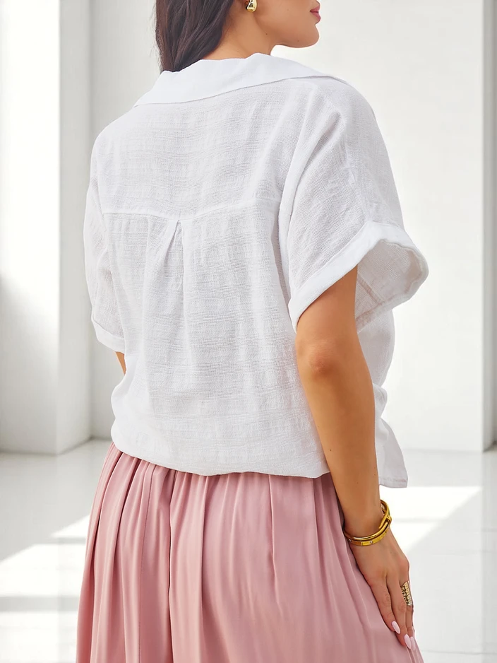 Женская хлопковая рубашка Royalfashion с тиснением и короткими рукавами