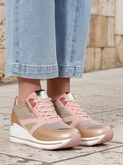 Женские кроссовки на танкетке Arete Rose Gold экокожа весна/лето