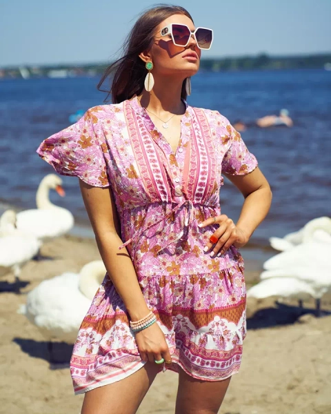 Royalfashion Vasaros rožinė trumpa moteriška suknelė