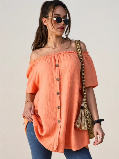 Royalfashion Moteriška medvilninė blusa a la Ispaniška su dekoratyviniais mygtukais