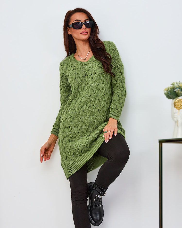 Royalfashion Žalia moteriška megztinė suknelė