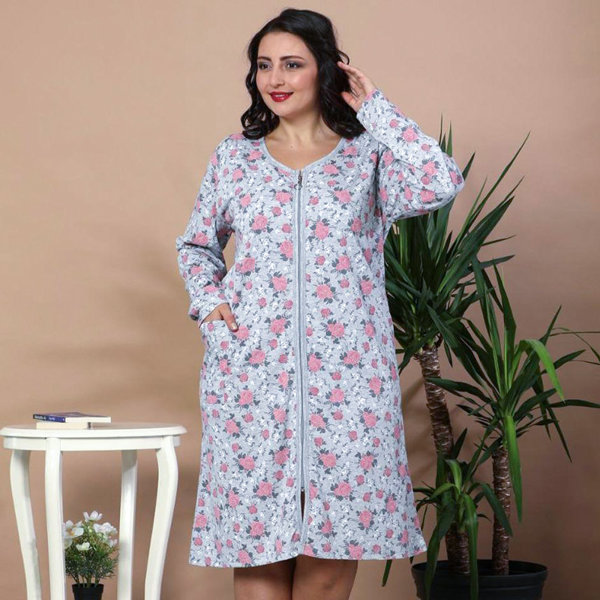 Pilki naktiniai marškiniai su gėlėmis PLUS SIZE- Apranga