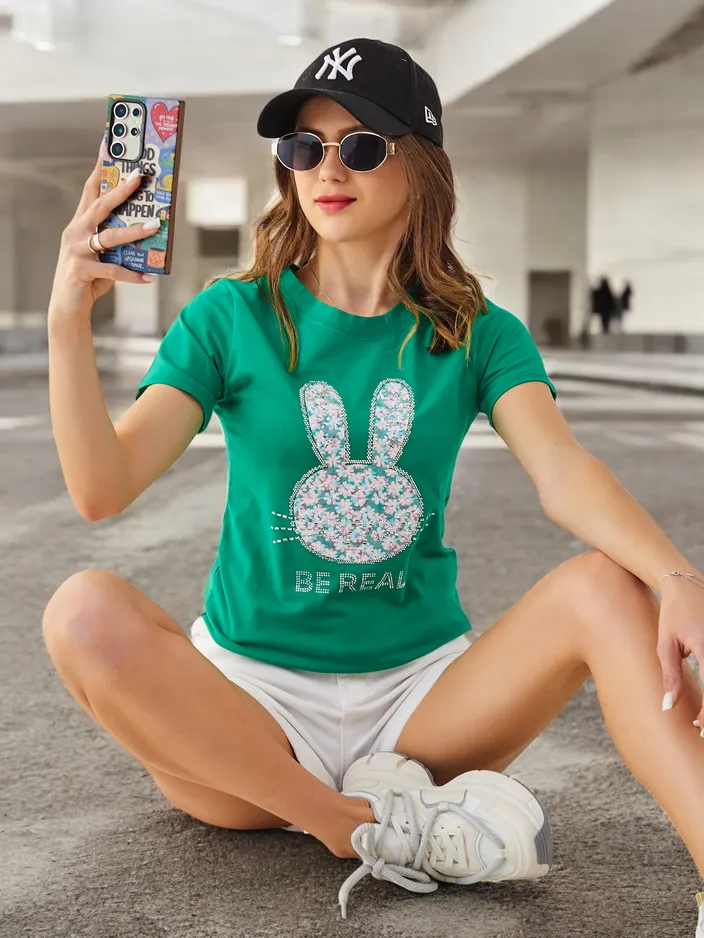 Royalfashion Moteriška medvilninė marškinėliai kiškis Pasakyk Būk tikras