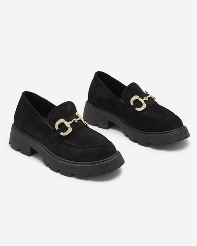 Juodi moteriški mokasinai su aukso ornamentu Ryci - Avalynė