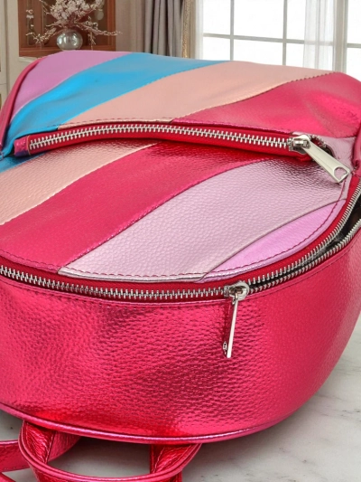 Royalfashion Moteriška kuprinė iš ekologiškos odos su metalinėmis juostelėmis Metallic Stripes