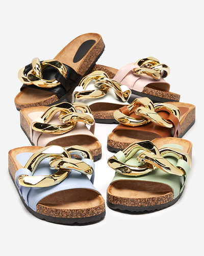 Athenis Bianco Royalfashion Sandals – Eco-Leather, Gold Chain