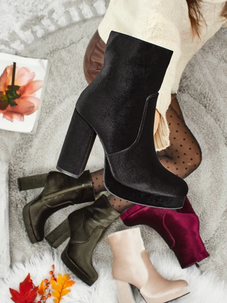 Botki damskie na słupku al'la Welur Miss