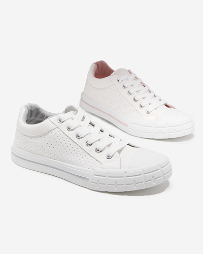 Balti moteriški sportbačiai su rožine juostele Sols- Avalynė