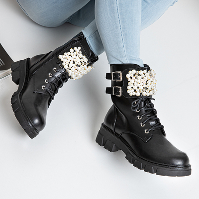 Черные женские ботинки с жемчужинами Anahi