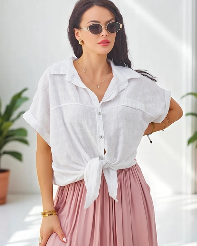 Royalfashion Moteriška medvilninė marškinėliai su reljefu ir trumpomis rankovėmis