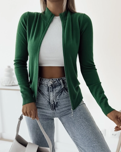 Royalfashion Tamsiai žalias megztinis be sagų, prigludusio kirpimo