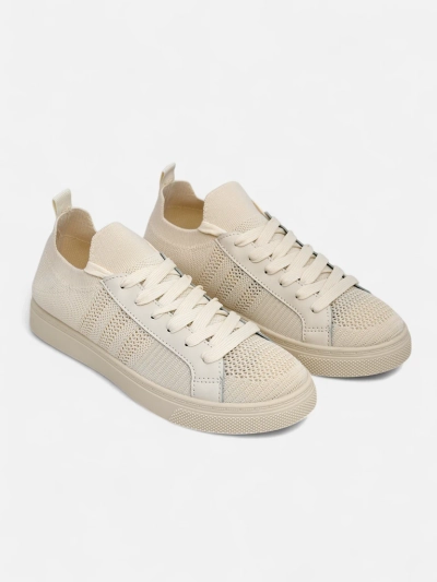 Beżowe sneakersy Damiani – lekkie trampki tkanina/skóra eco na lato