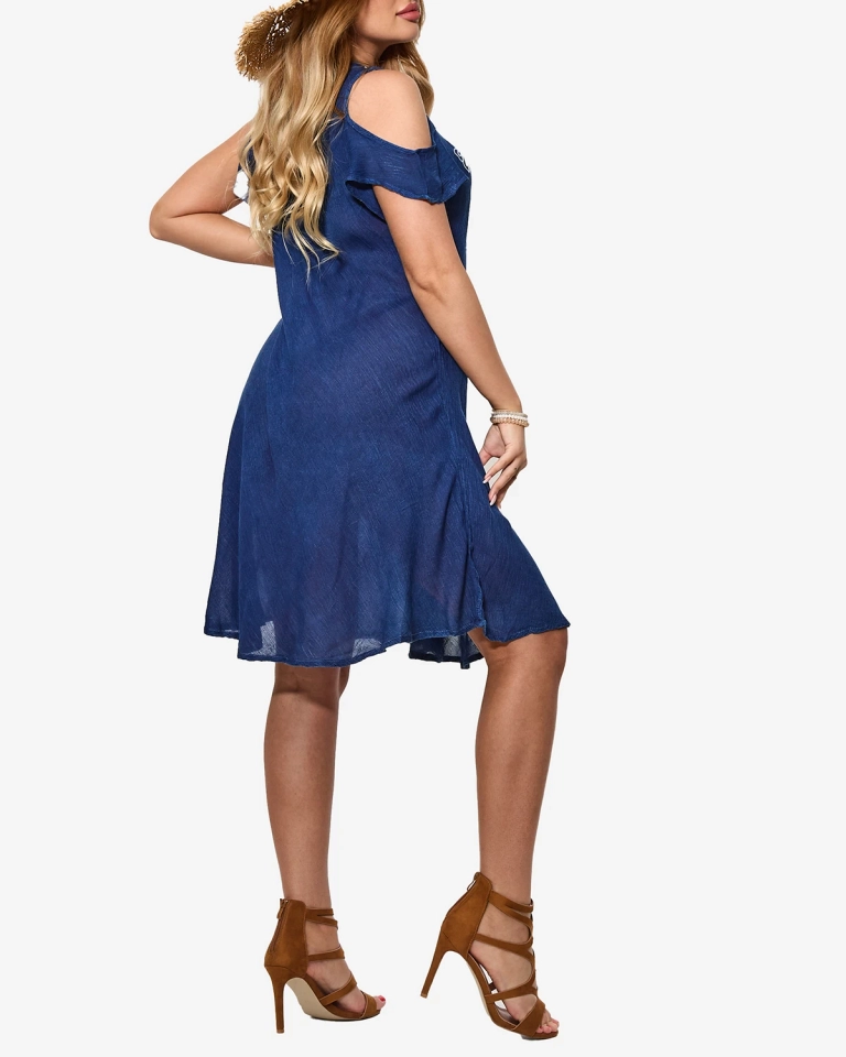 Темно-синее женское пляжное покрывало плательного типа с вышивкой - Одежда