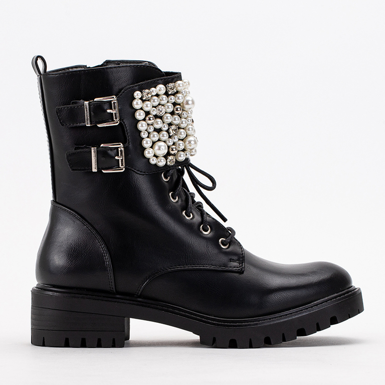 Черные женские ботинки с жемчугом Mais