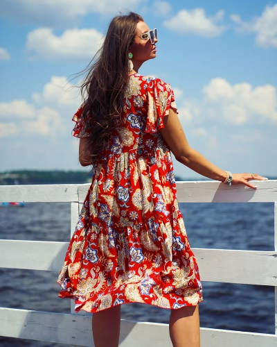 Royalfashion Красное женское платье с красочным цветочным рисунком