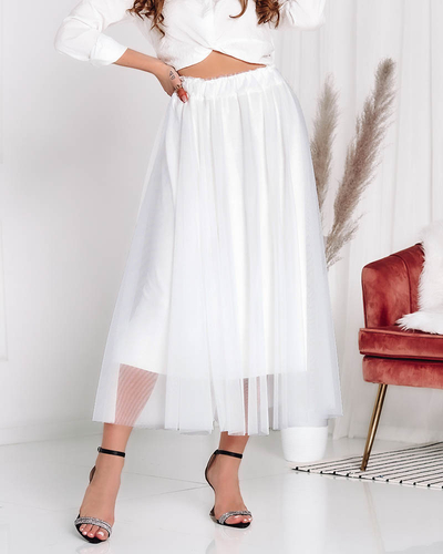 Moteriškas dvisluoksnis midi sijonas ecru spalvos - Drabužiai