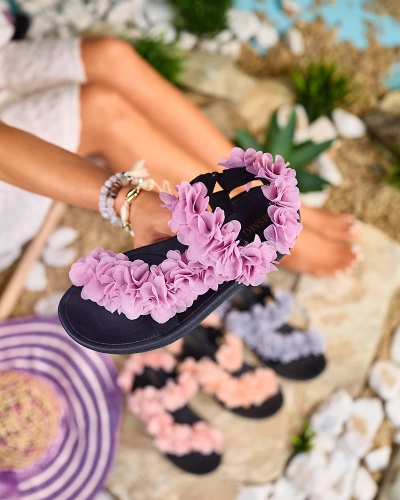 Royalfashion Tamsiai rožinės spalvos moteriški sandalai su gėlėmis Alferroy