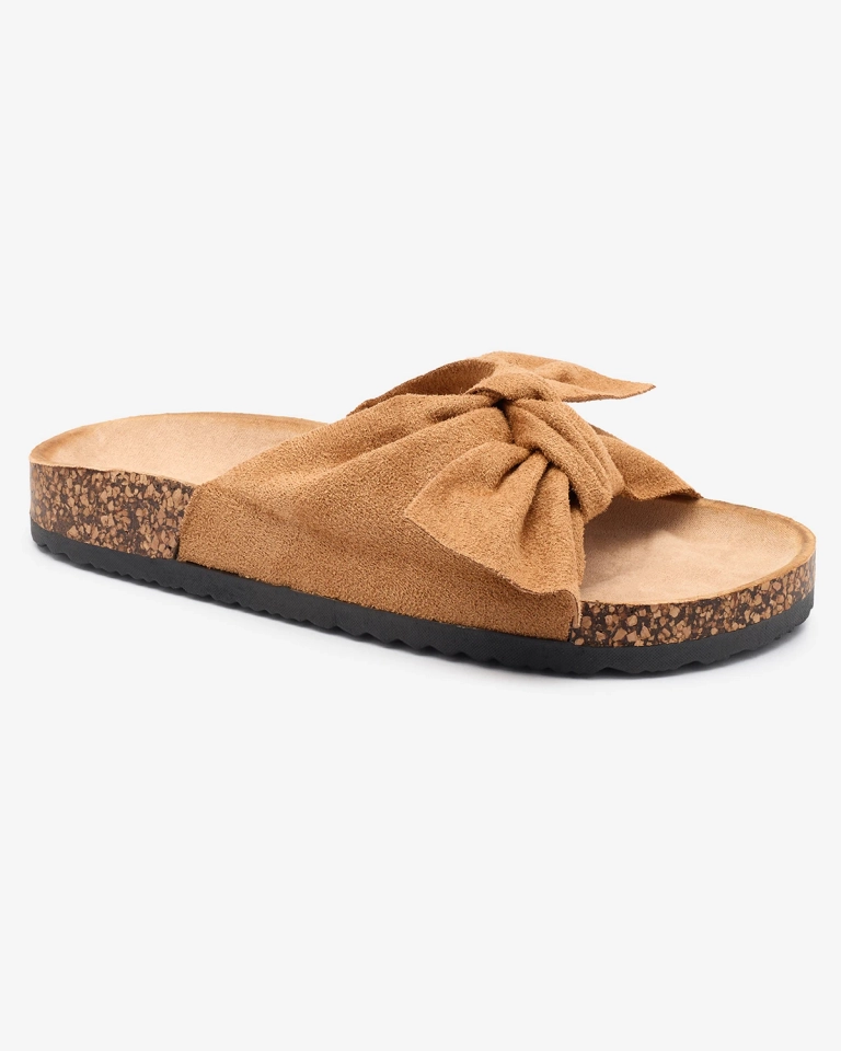 Женские шлепанцы с бантом верблюжьего цвета Orofdo- Footwear
