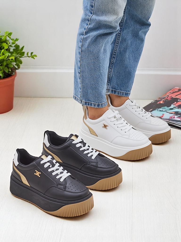 Moteriški sportbačiai Arianna Bianco ant 5 cm ekologiškos odos platformos