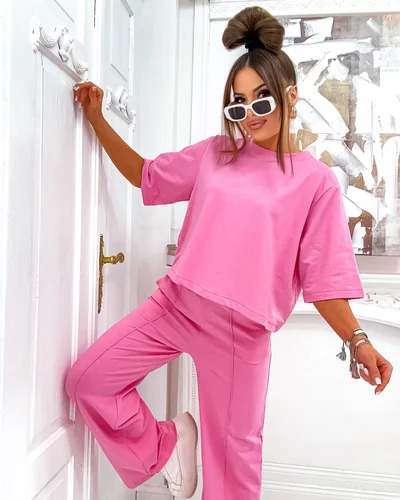 Royalfashion Moteriškas medvilnės komplektas su plačiomis kelnėmis