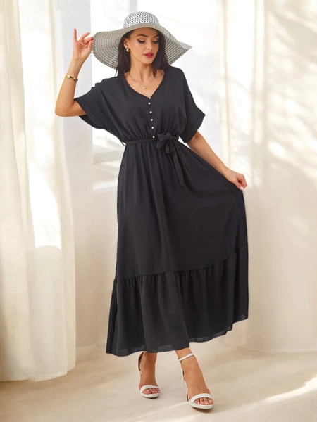 Женское миди-платье Royalfashion с короткими рукавами и декоративными пуговицами