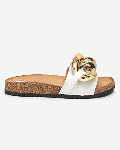 Женские сандалии Athenis Bianco Royalfashion – искусственная кожа, золотая цепь