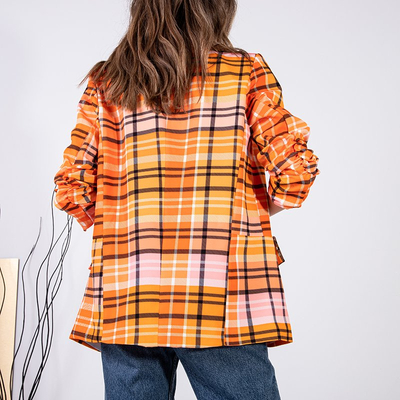 Оранжевый женский пиджак в клеточку