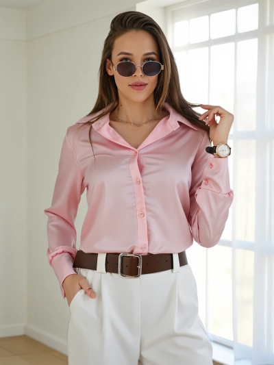 Royalfashion Женская рубашка с сатиновым эффектом