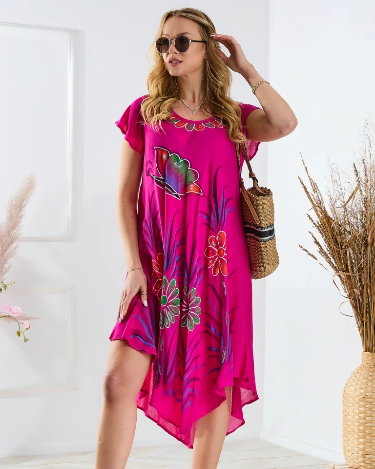 Фуксия женское пляжное покрывало плательного типа с цветочным принтом - Одежда