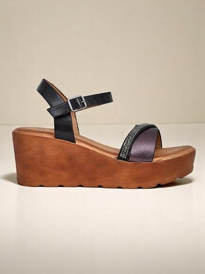 Royalfashion moterų wedge basutės su deimantais ir blizgučiais Aurora Glow