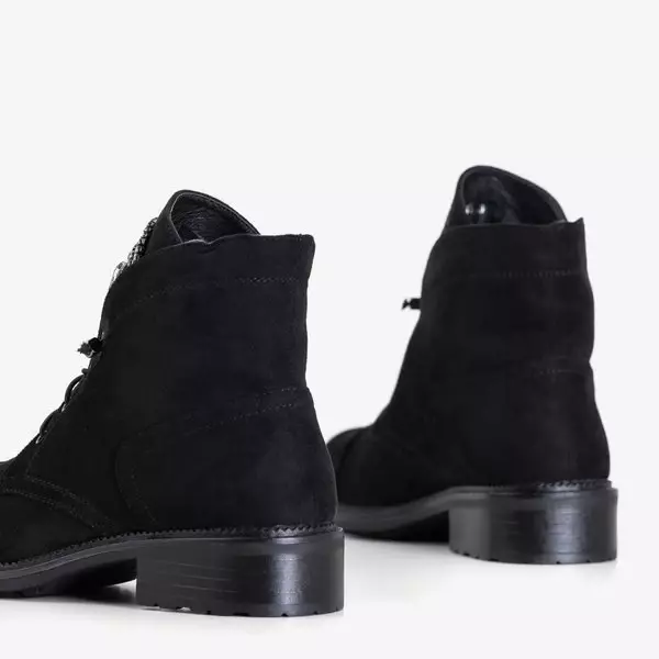 Czarne zamszowe workery z cyrkoniami Rafia - Obuwie