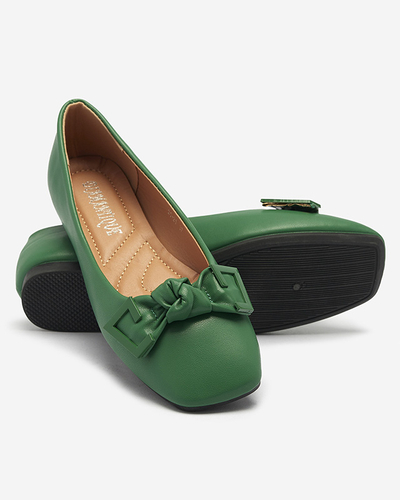 Женские зеленые балеринки с украшением на носу Caxien- Footwear