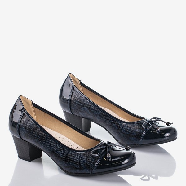 Granatowe czółenka damskie na niskim słupku Ruella - Obuwie