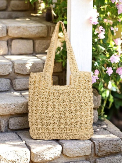 Royalfashion Didelė moteriška šiaudinė rankinė Sunny Straw
