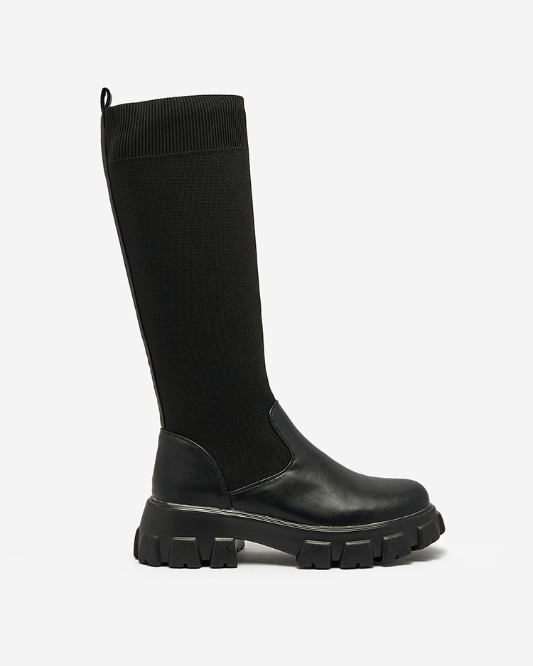 Royalfashion Черные женские сапоги-слипы по колено Sennosea