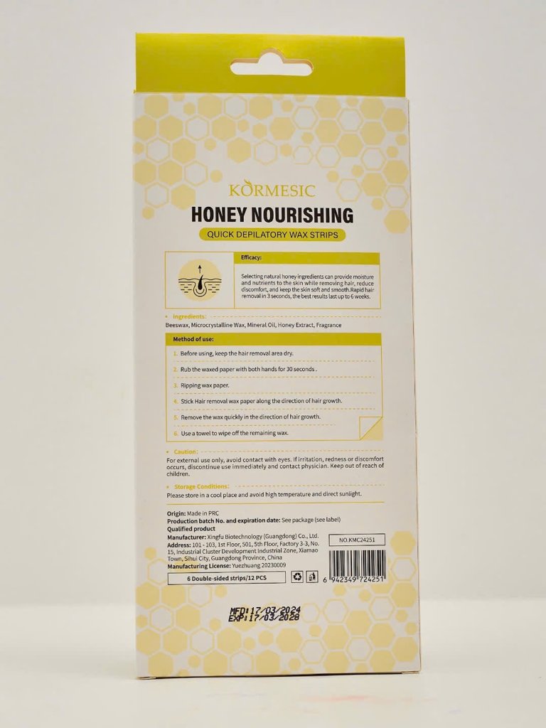 Восковые полоски с медом для депиляции тела, 12 шт.