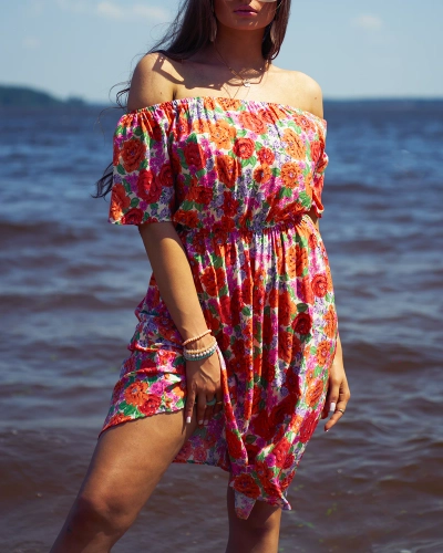 Royalfashion Женское цветочное мини-платье a'la hiszpanka красного цвета