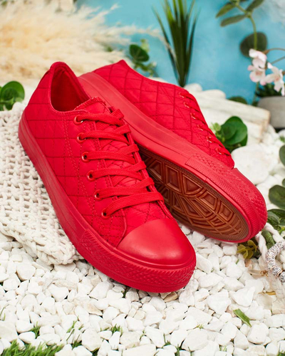 Moteriški laisvalaikio bateliai „Stella“ raudoni medžiaginiai sportiniai vasarai