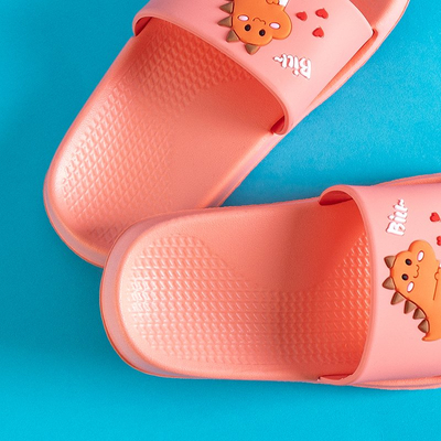 Koralinės vaikiškos šlepetės su dinozauru Dinosik - Avalynė