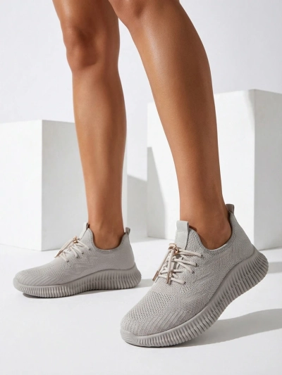 Aurelia Beige Royalfashion – Beige Women's Cloth Lace-Up Sneakers