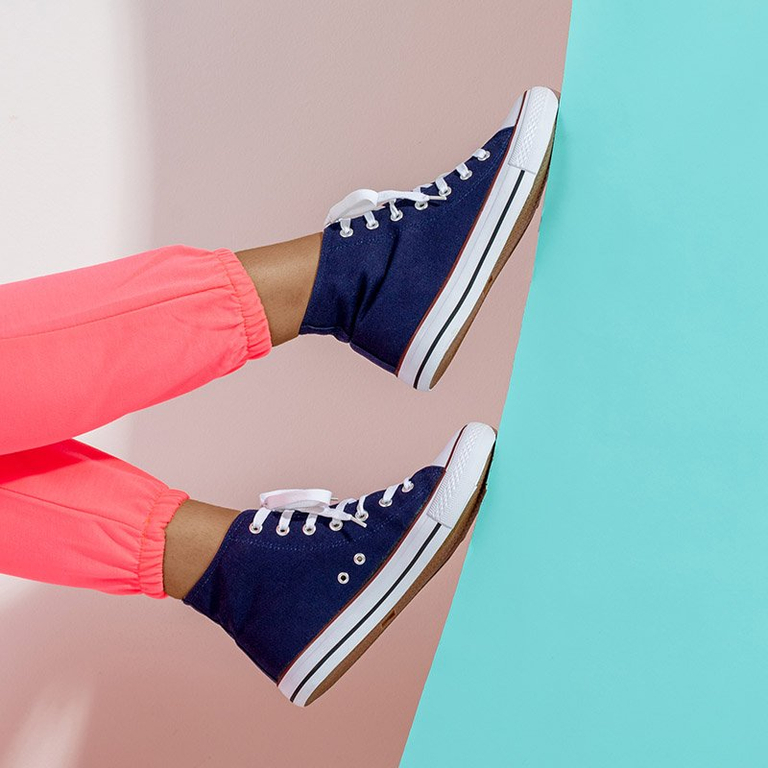 Высокие женские кеды синего цвета Skarllet