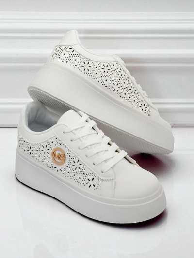 Женские кроссовки Aelia Royalfashion на платформе белые ажурные экрю