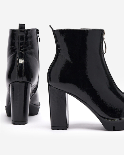 Черные лакированные женские сапоги на высокой шпильке Fallida- Footwear