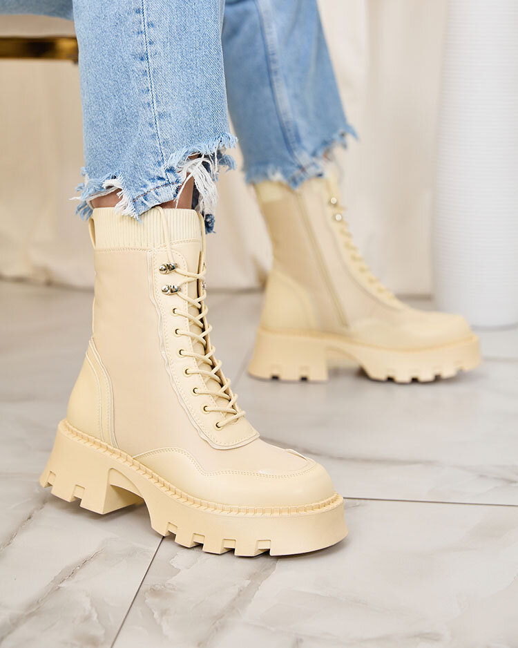 Royalfashion Smėlio spalvos moteriški nėriniuoti Vabasa batai