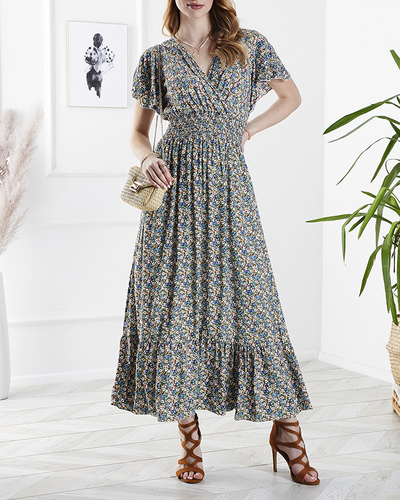 Цветочное женское платье-миди зеленого цвета - Одежда